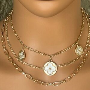 Gold and White Clover Layered Necklace